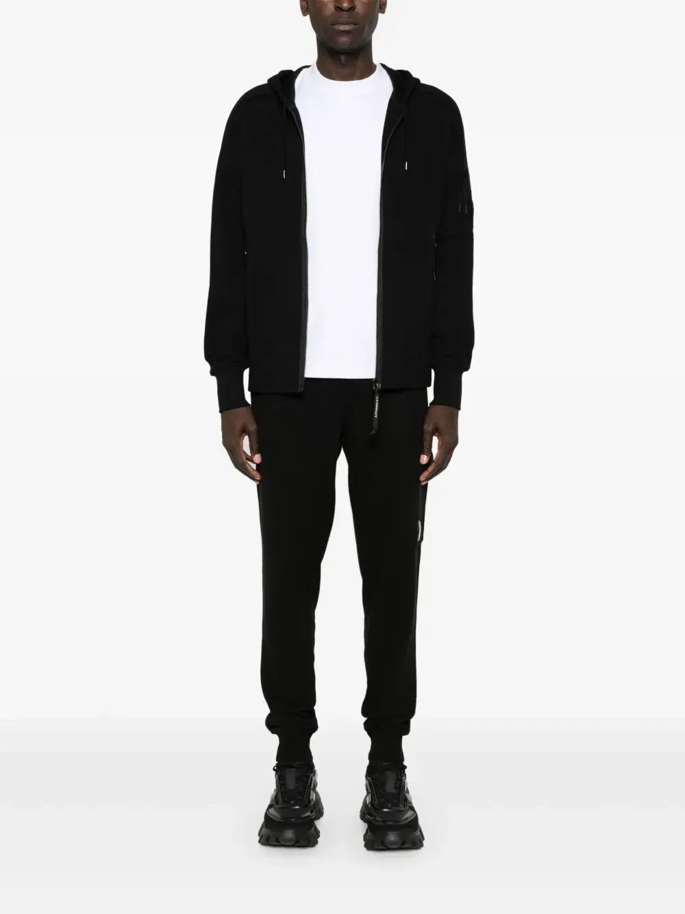 C.P. COMPANY - Sweat-shirt zippé à capuche en coton brossé blue eclipse