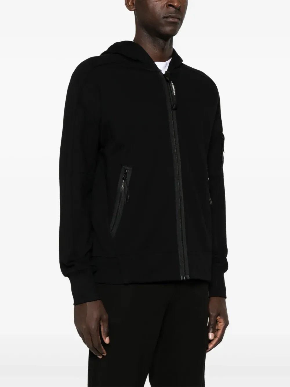 C.P. COMPANY - Sweat-shirt zippé à capuche en coton brossé blue eclipse