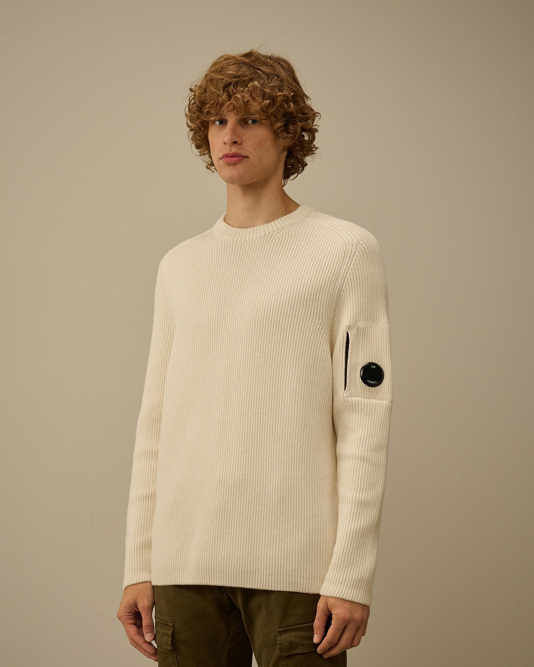 C.P. COMPANY - Sweater col rond Nervuré Beige