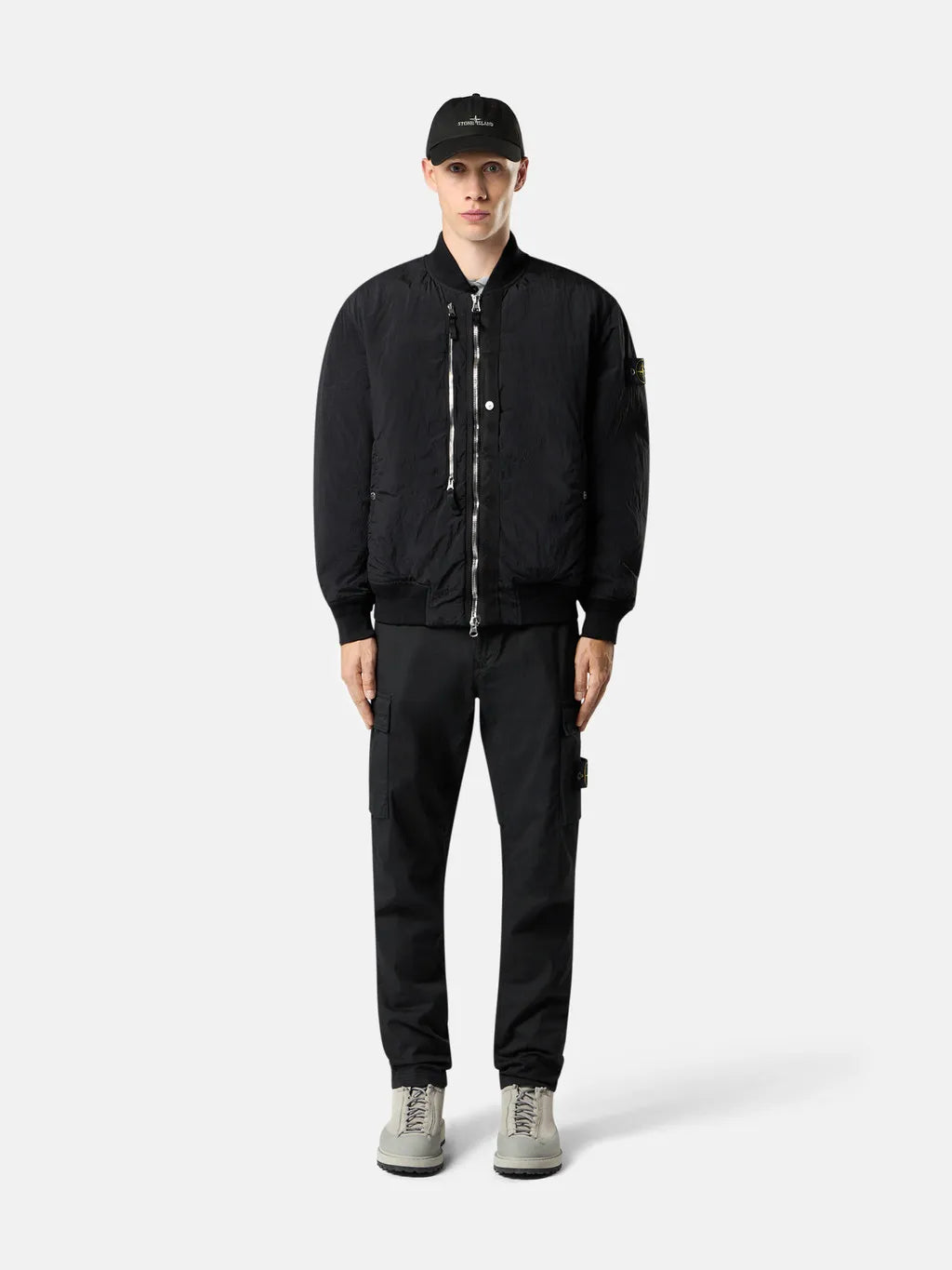 STONE ISLAND - Pantalon cargo coupe fuselée regular à poches zippées noir