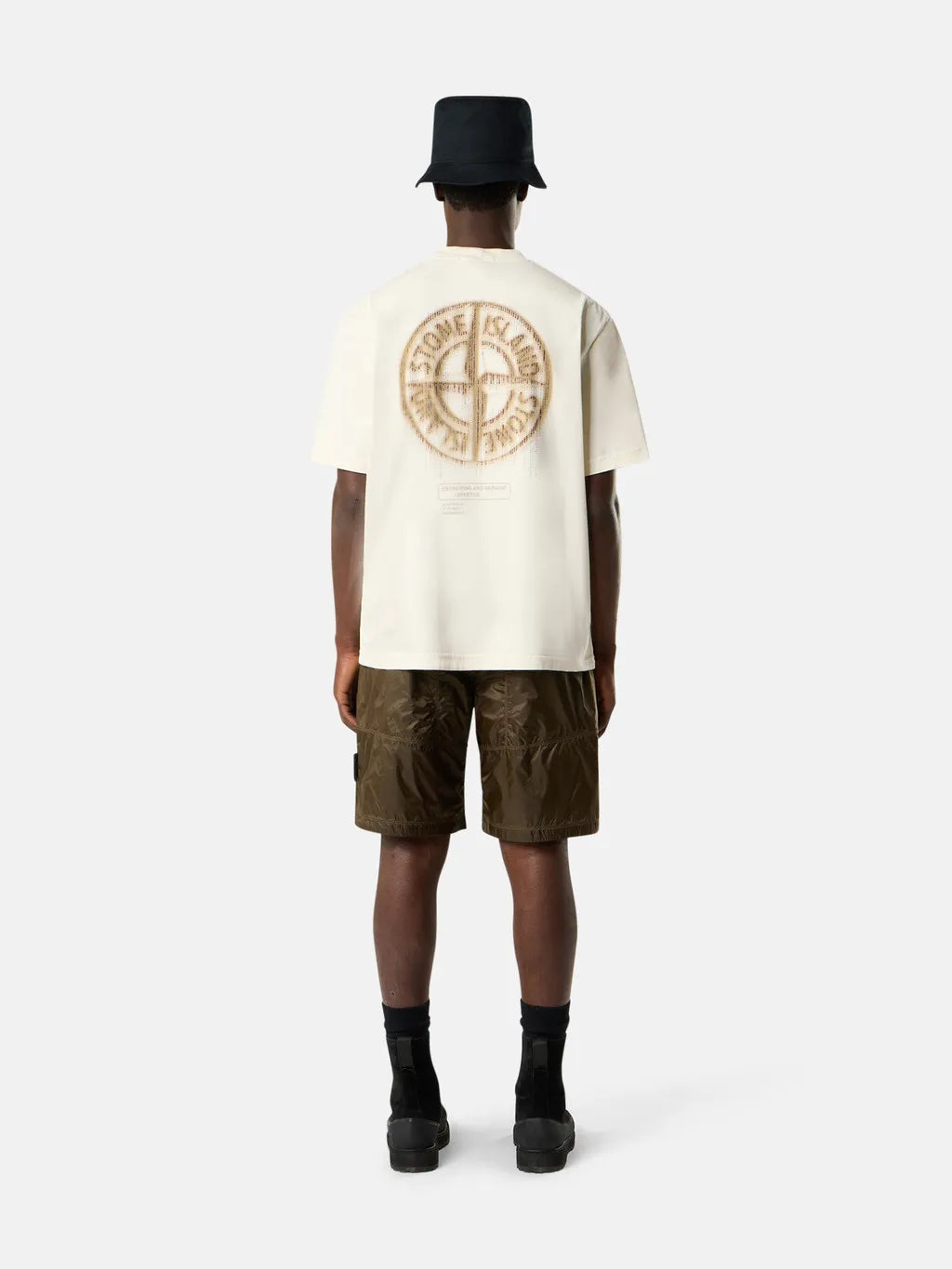 STONE ISLAND - T-shirt coupe regular à manches courtes avec imprimé « Bleeding Numbers Compass » ivoire