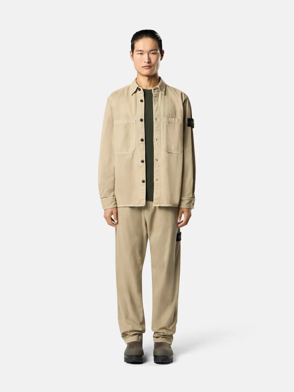 STONE ISLAND - Chemises - 1200025 ORGANIC PANAMA COTTON 'OLD' EFFECT beige