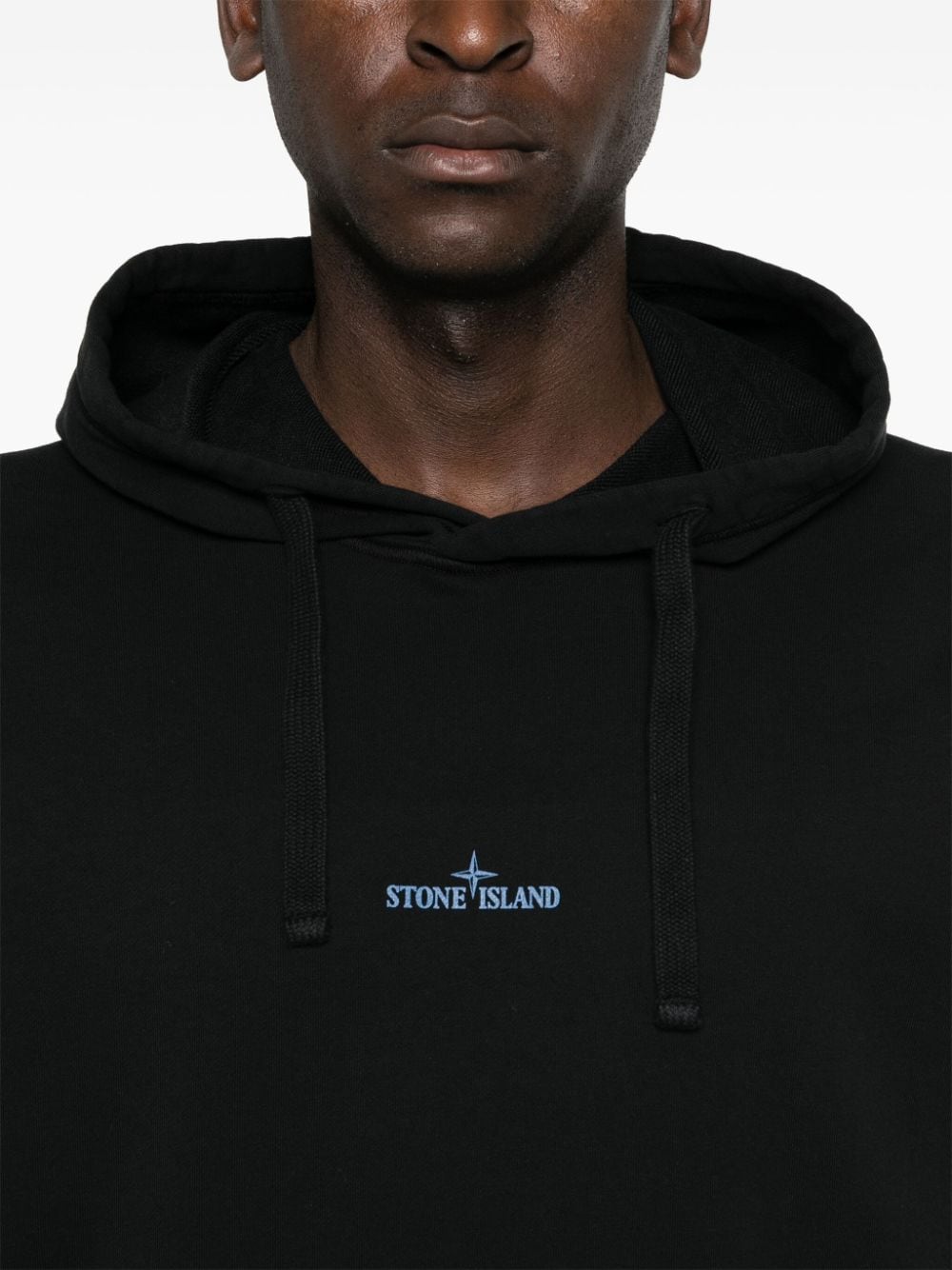STONE ISLAND - Hoodie en coton à logo imprimé noir