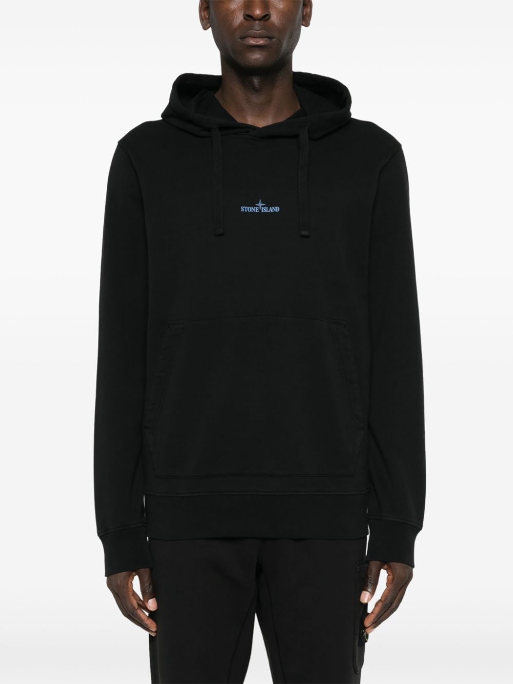 STONE ISLAND - Hoodie en coton à logo imprimé noir