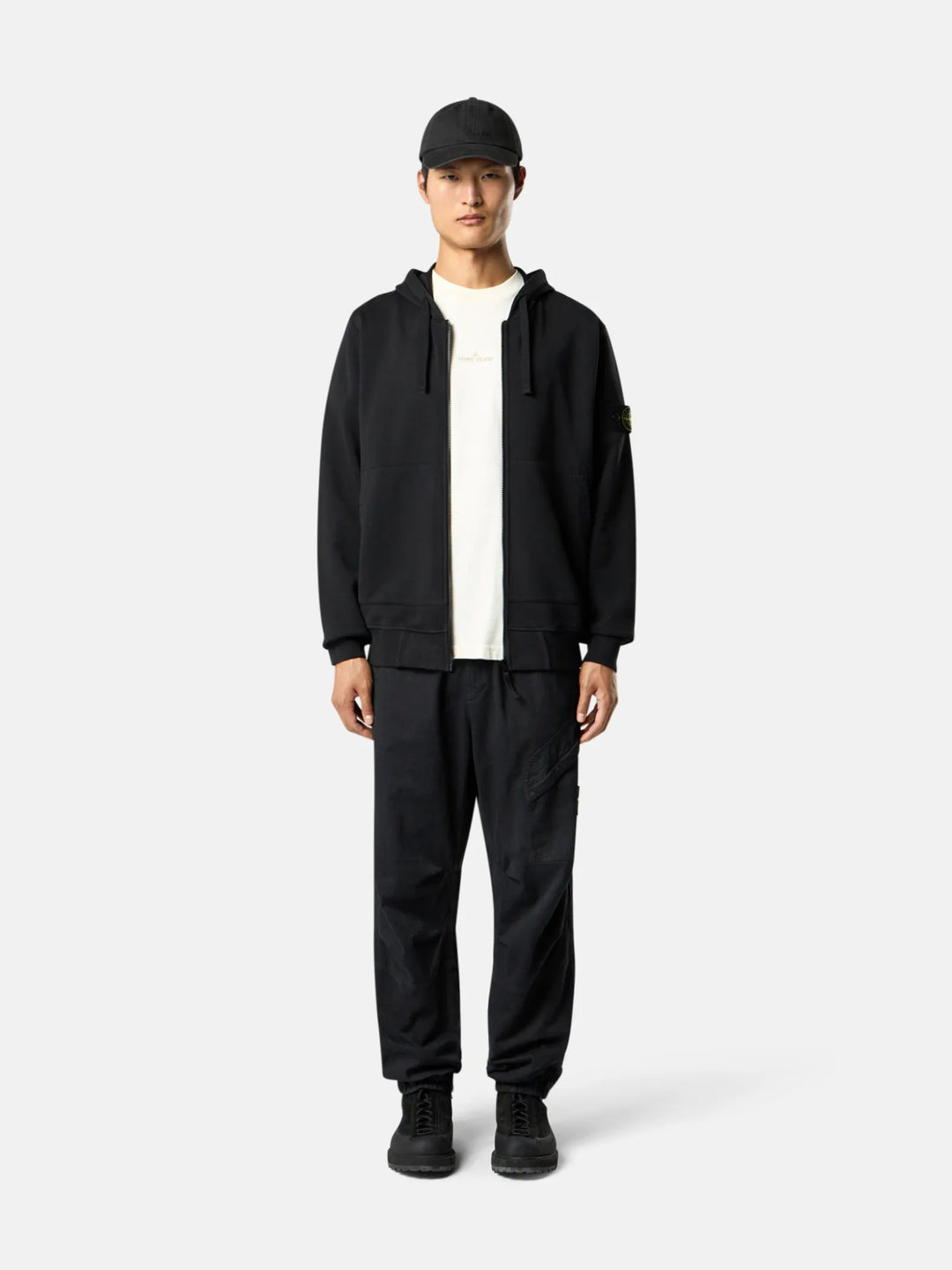 STONE ISLAND - Sweat zippé 6100061 ORGANIC COTTON FLEECE Noir