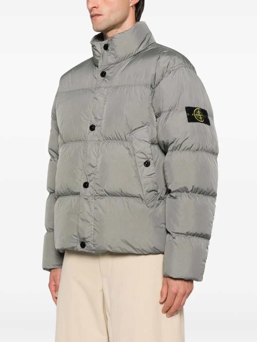 STONE ISLAND - Veste Matelassée à Col Montant Gris